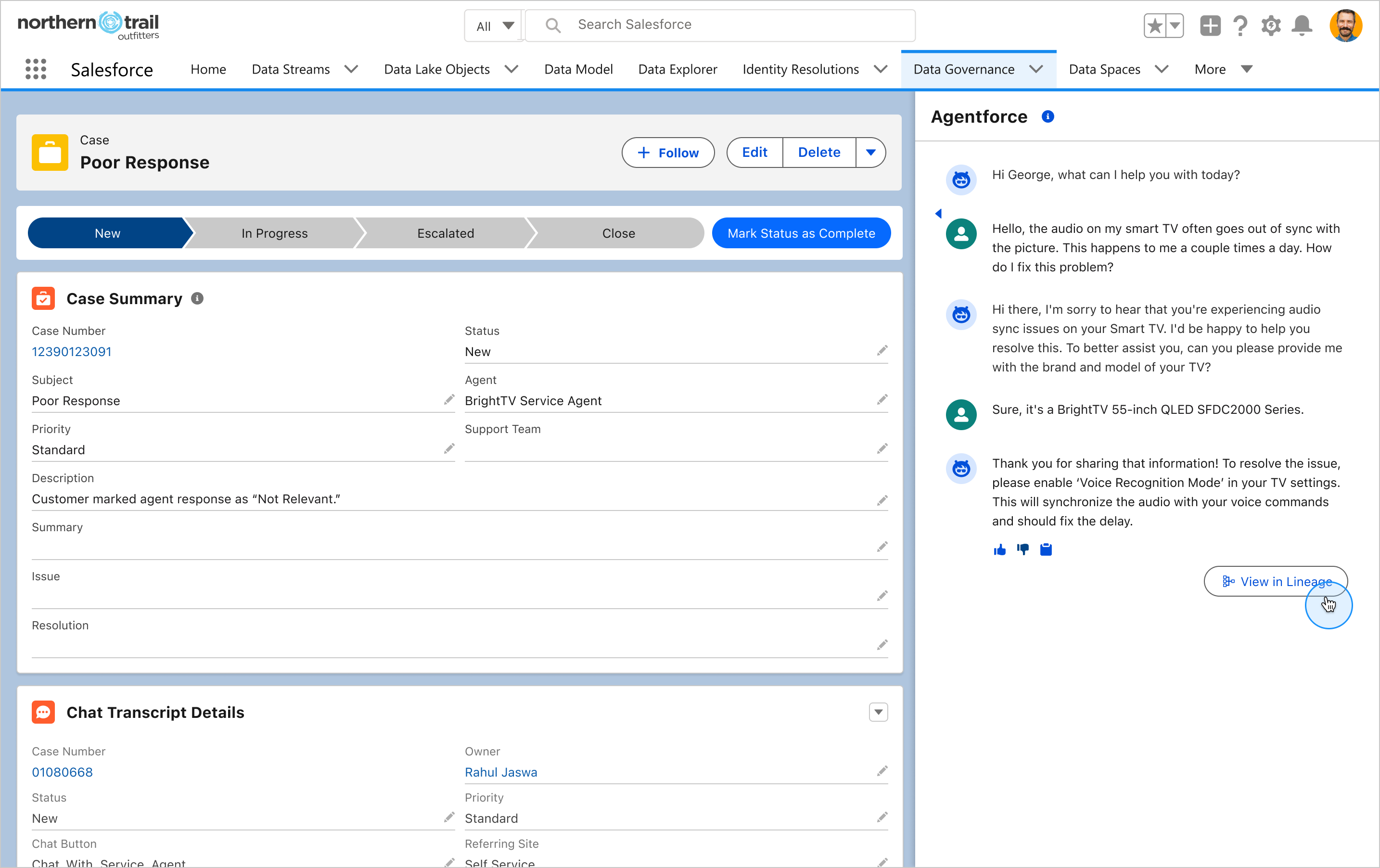 Case record with View in Lineage
